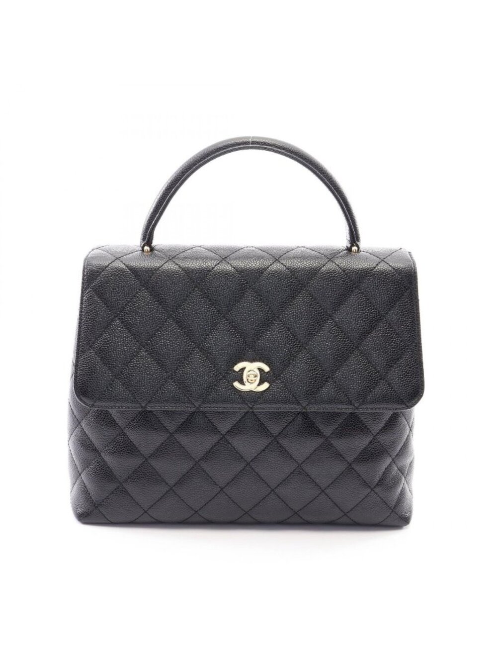 Chanel Handbag Quilted Black Caviar Leather Top Handle Bag